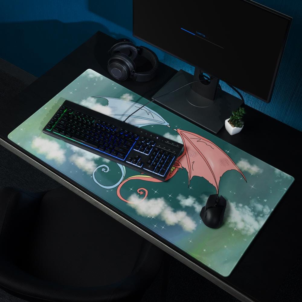 Dragon Heart Gaming Mouse Pad | XXL Fantasy Desk Mat - Resplendent Aurora