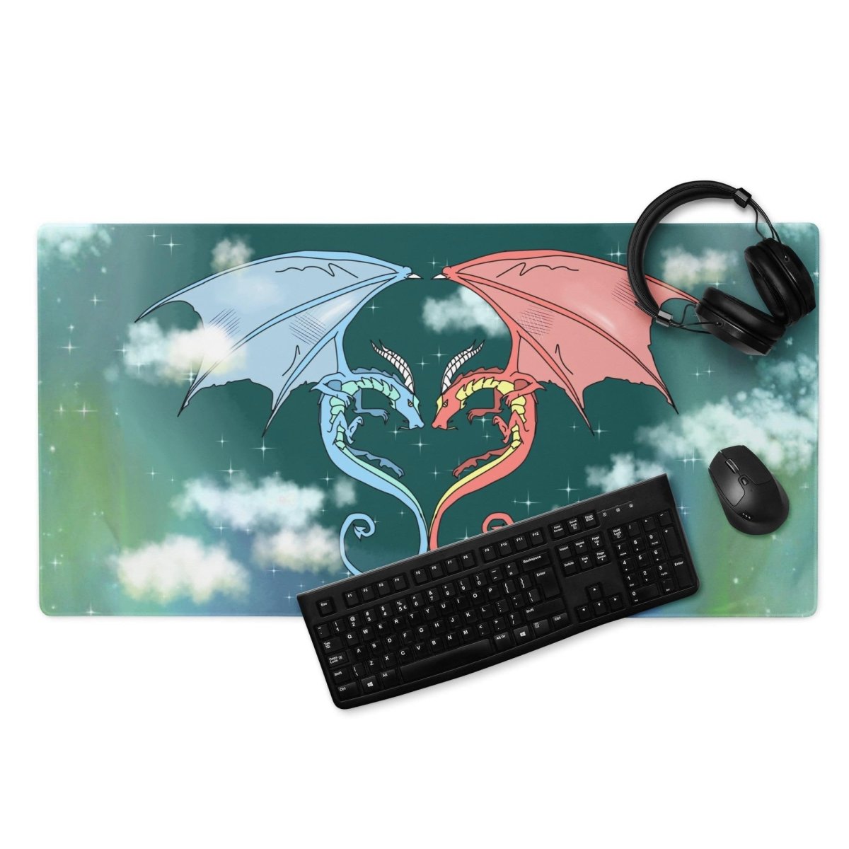 Dragon Heart Gaming Mouse Pad | XXL Fantasy Desk Mat - Resplendent Aurora