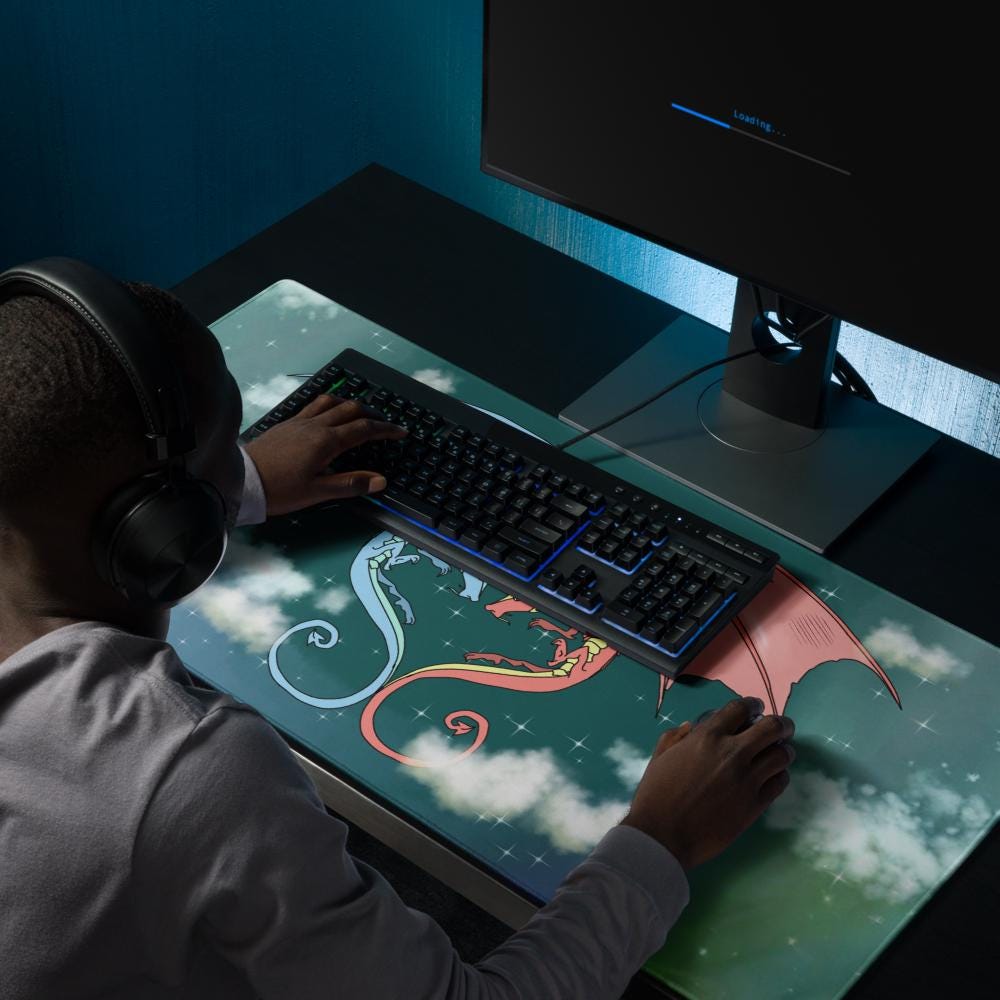 Dragon Heart Gaming Mouse Pad | XXL Fantasy Desk Mat - Resplendent Aurora