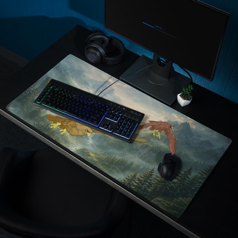 Eagle Gaming Desk Mat – Fantasy Mountain XXL Mouse Pad – LOTR Inspired Desk Setup - Resplendent Aurora
