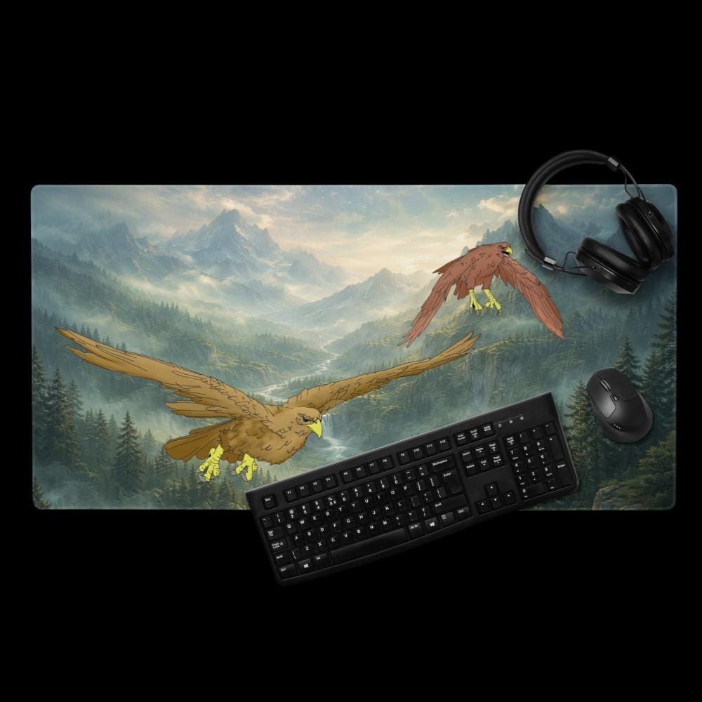 Eagle Gaming Desk Mat – Fantasy Mountain XXL Mouse Pad – LOTR Inspired Desk Setup - Resplendent Aurora