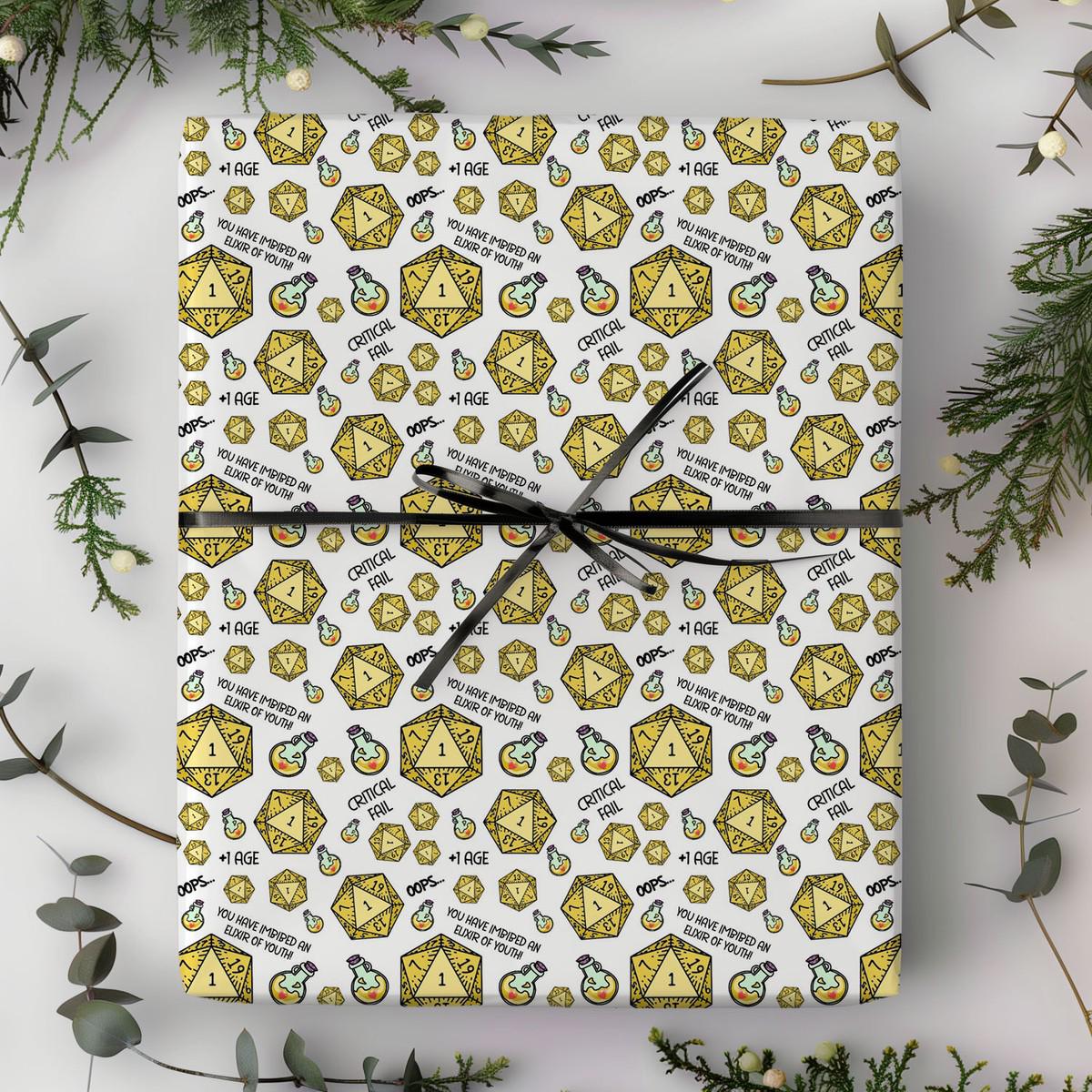 Elixir of Youth DnD Wrapping Paper – Funny RPG Dice and Potion Birthday Gift Wrap - Resplendent Aurora