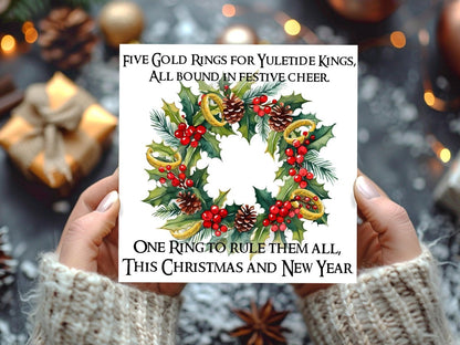 Five Gold Rings Funny Lord of the Rings Christmas Card - Resplendent Aurora