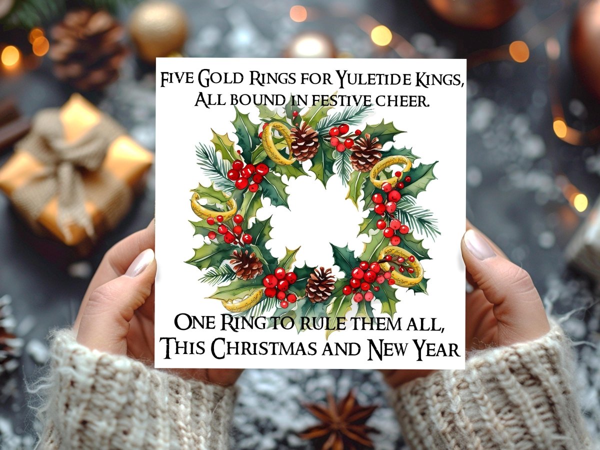 Five Gold Rings Funny Lord of the Rings Christmas Card - Resplendent Aurora