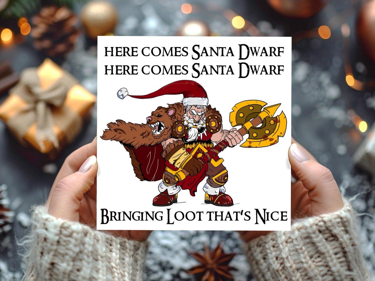 Here Comes Santa Claus Dwarf DnD Christmas Card - Resplendent Aurora