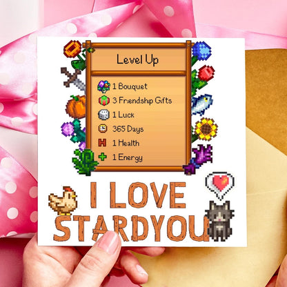 Level Up I Love Stardyou Stardew Anniversary Card, Valentines Day Card - Resplendent Aurora