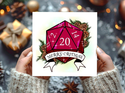 Merry Critmas D20 Dice Christmas Cards: Geeky DnD Xmas Card Multipack - Resplendent Aurora