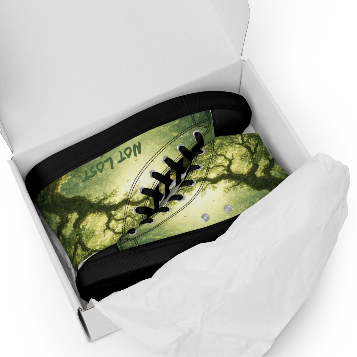 Not Lost, Just Exploring High Top Canvas Shoes | Forest Fantasy Sneakers | Woodland Adventure Streetwear - Resplendent Aurora