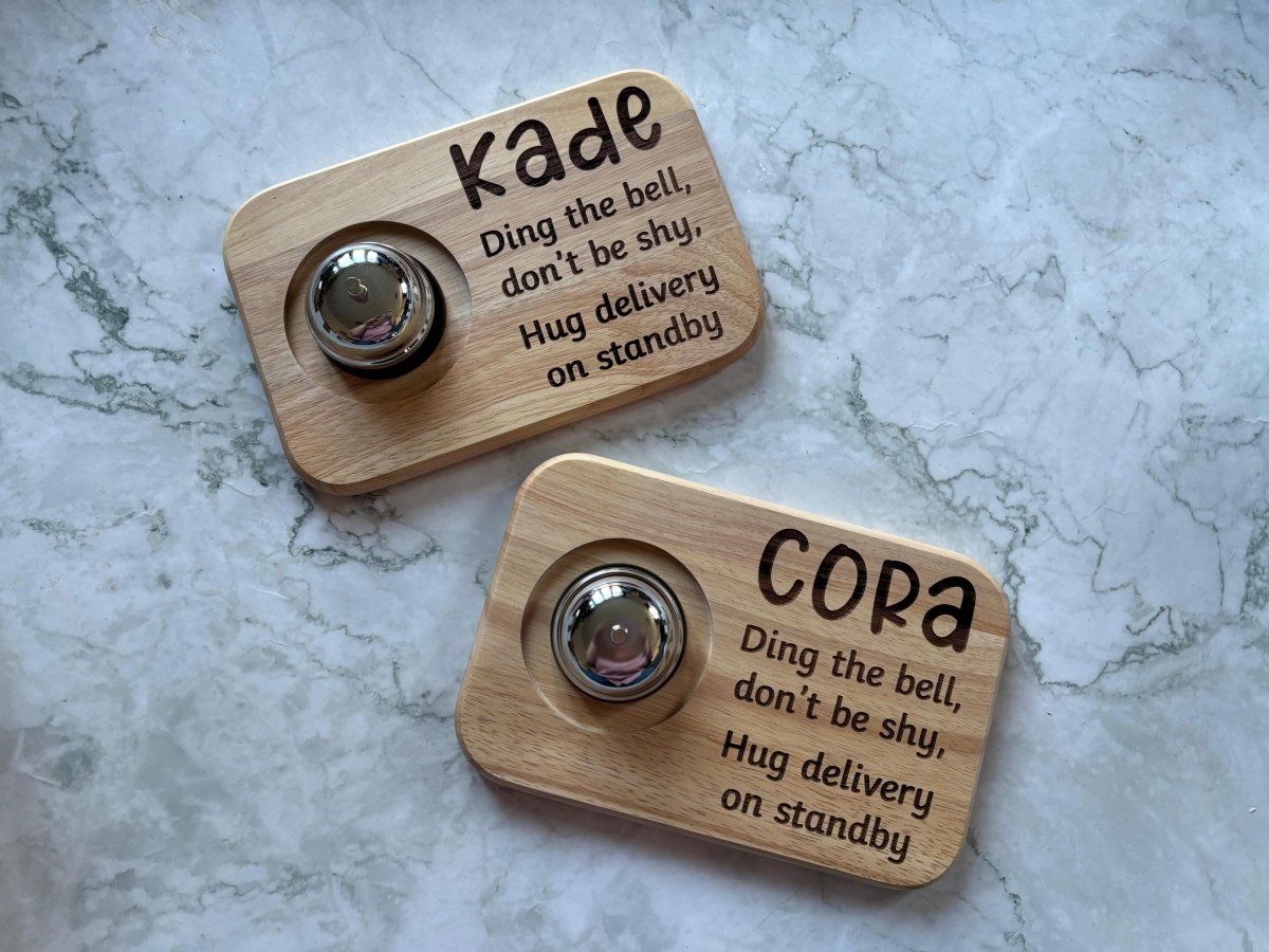 Personalised Hug Bell Stand | Ring for a Hug Wooden Bamboo Bell Holder