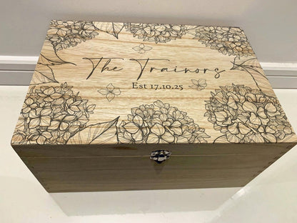 Personalised Wedding Memory Box with Hydrangea Design - Resplendent Aurora