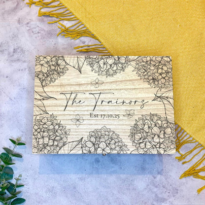 Personalised Wedding Memory Box with Hydrangea Design - Resplendent Aurora