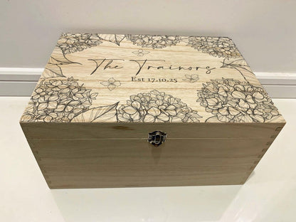 Personalised Wedding Memory Box with Hydrangea Design - Resplendent Aurora