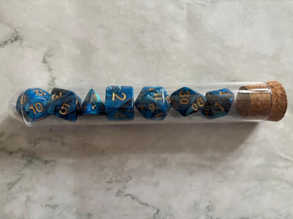 Polyhedral DnD Dice Set in Test Tube - Resplendent Aurora