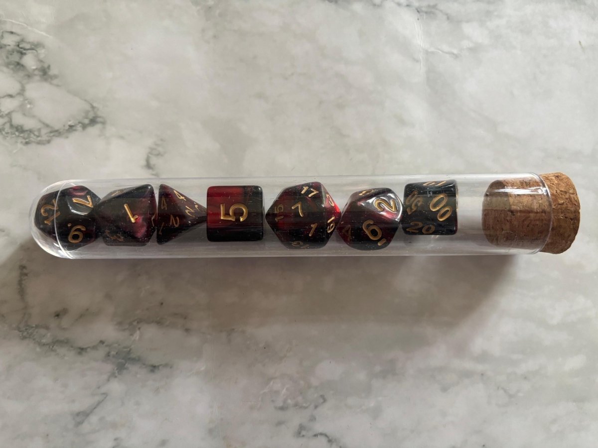 Polyhedral DnD Dice Set in Test Tube - Resplendent Aurora