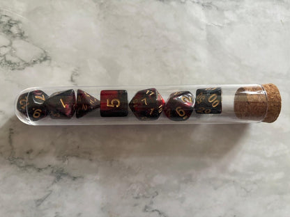 Polyhedral DnD Dice Set in Test Tube - Resplendent Aurora