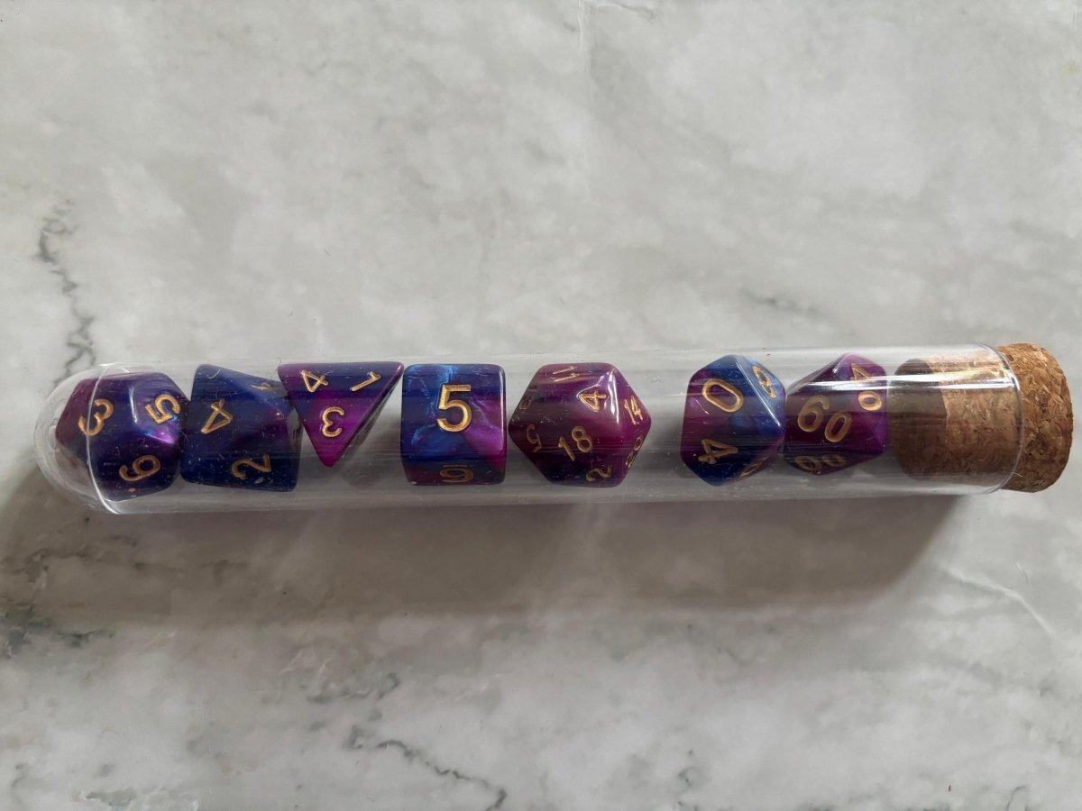 Polyhedral DnD Dice Set in Test Tube - Resplendent Aurora