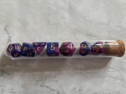 Polyhedral DnD Dice Set in Test Tube - Resplendent Aurora