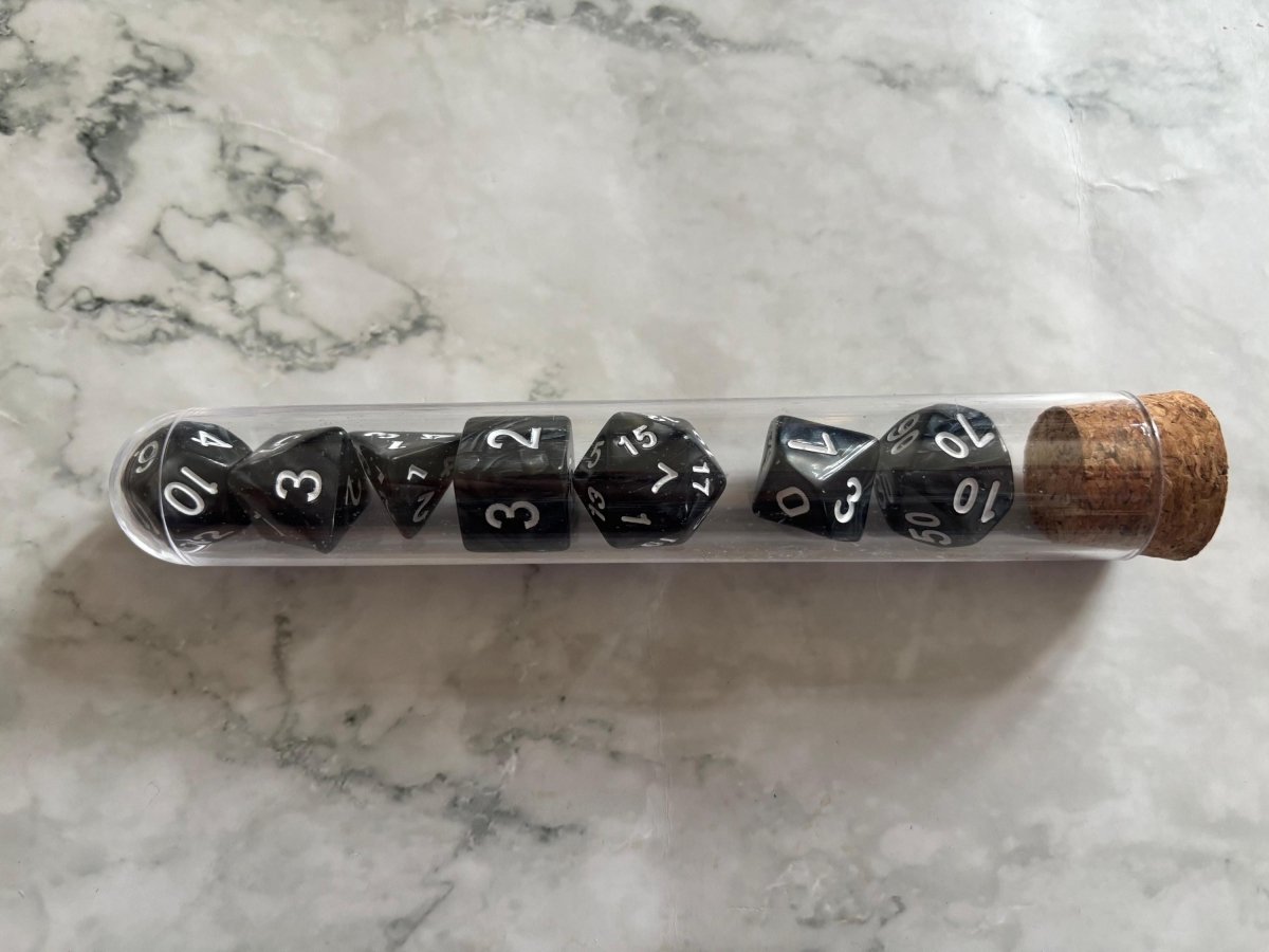 Polyhedral DnD Dice Set in Test Tube - Resplendent Aurora