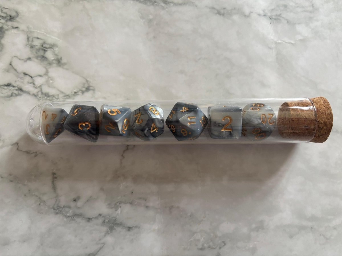 Polyhedral DnD Dice Set in Test Tube - Resplendent Aurora