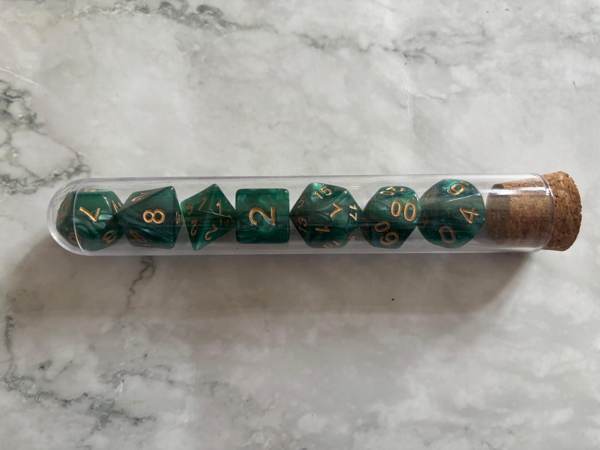 Polyhedral DnD Dice Set in Test Tube - Resplendent Aurora
