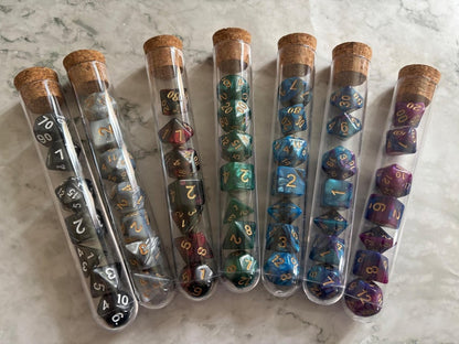 Polyhedral DnD Dice Set in Test Tube - Resplendent Aurora