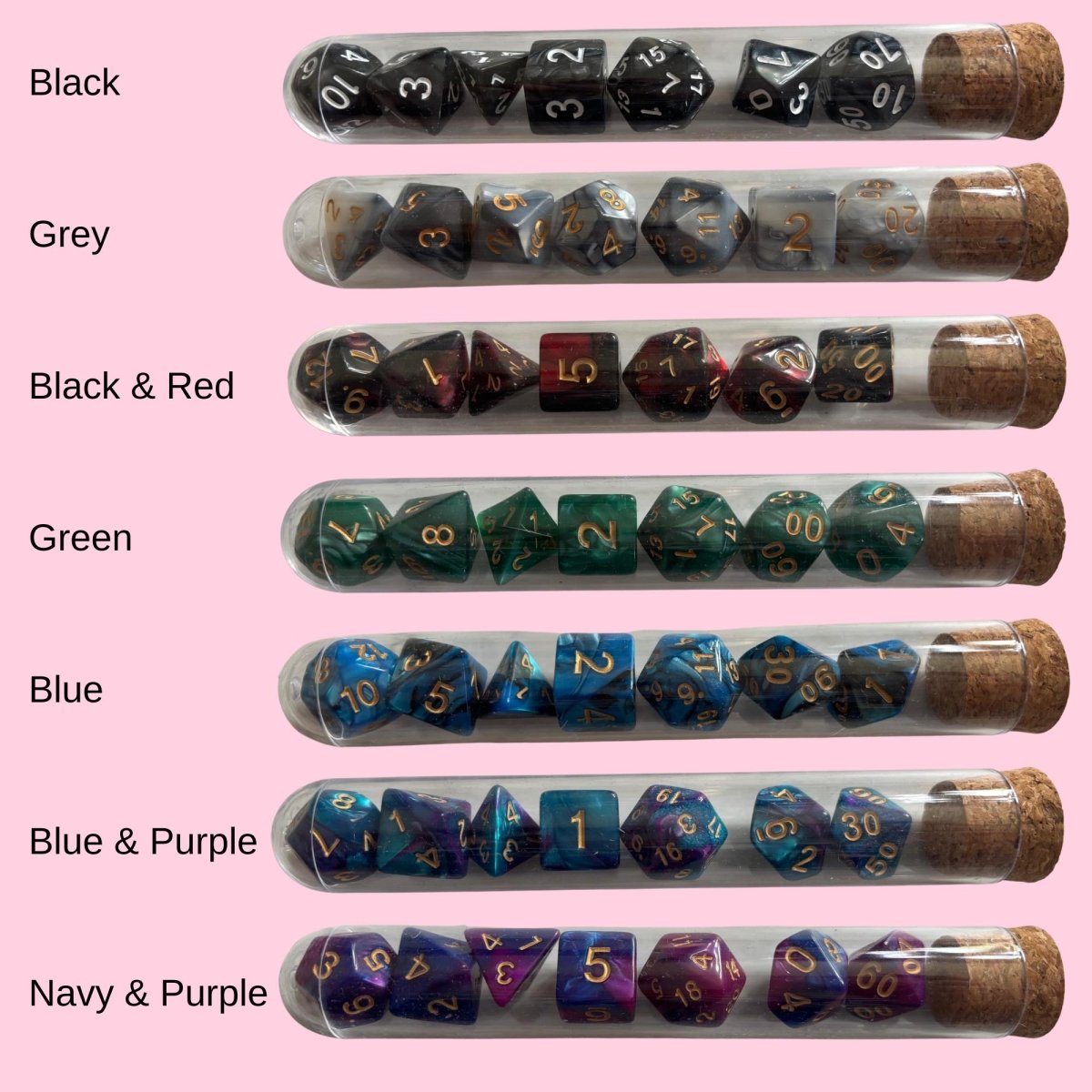 Polyhedral DnD Dice Set in Test Tube - Resplendent Aurora