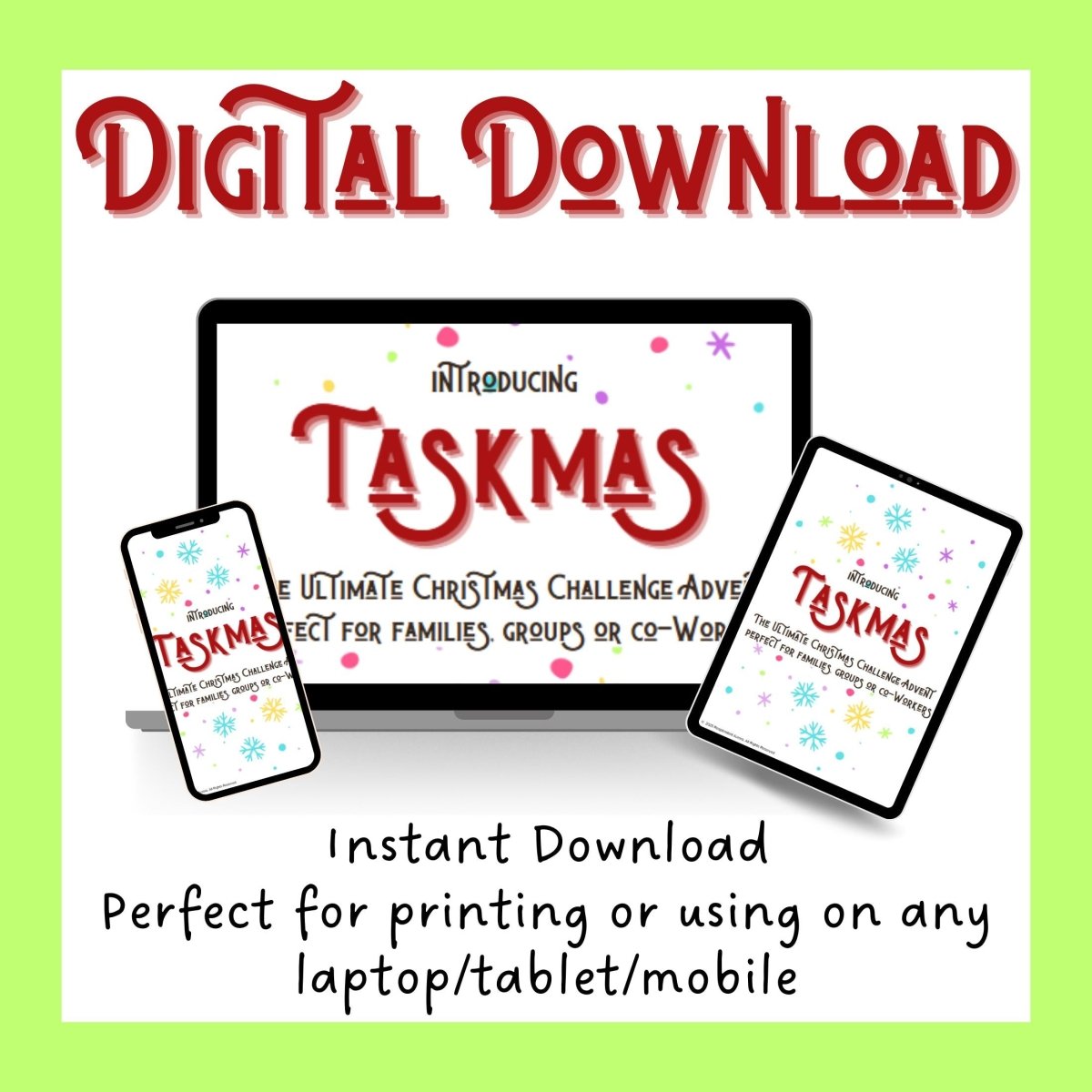 Printable Christmas Task Advent Calendar for Family, Friends or Co - Workers | PDF Download - Resplendent Aurora