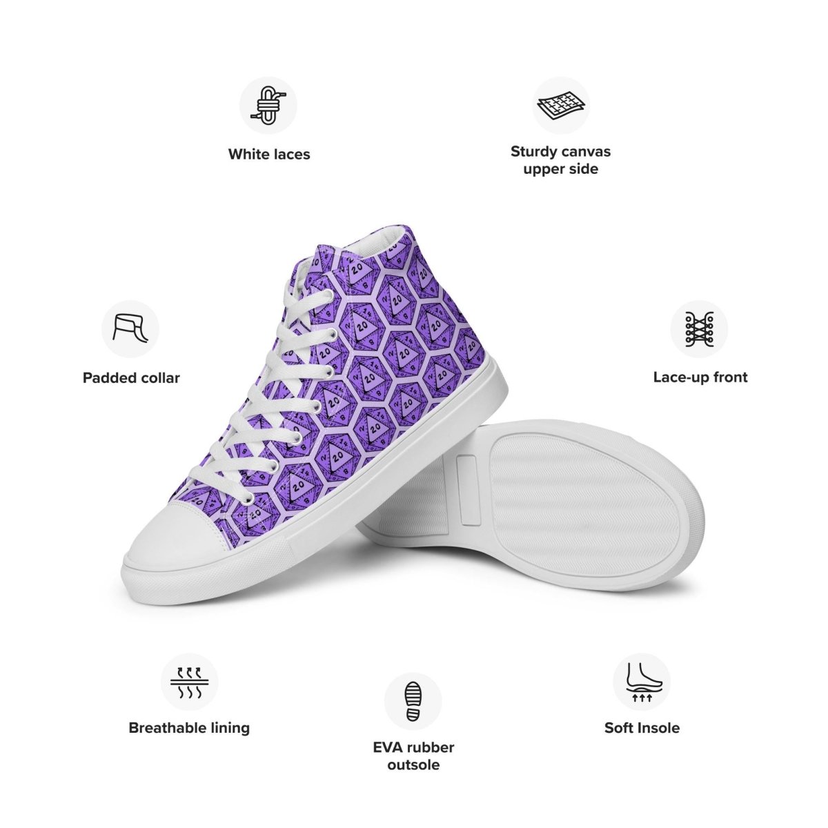 Purple D20 Dice High Top Canvas Shoes | DnD Gamer Sneakers - Resplendent Aurora