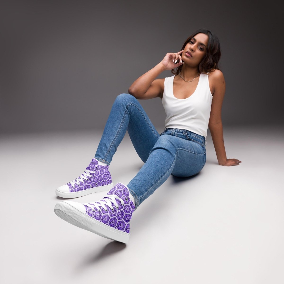 Purple D20 Dice High Top Canvas Shoes | DnD Gamer Sneakers - Resplendent Aurora