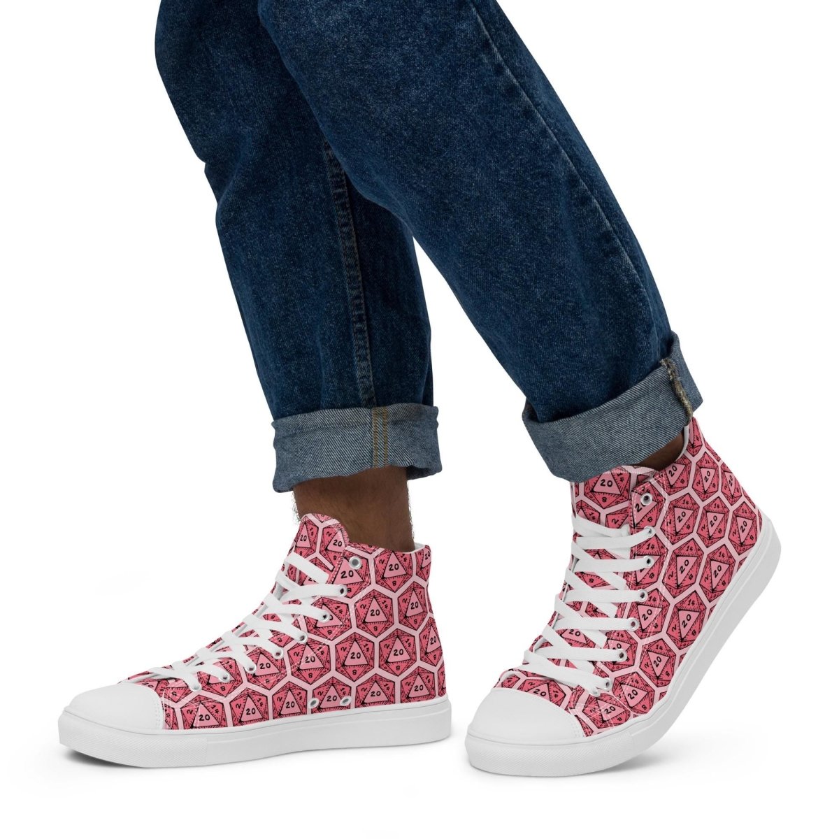 Red D20 Dice High Top Sneakers | Tabletop RPG Dice Pattern - Resplendent Aurora
