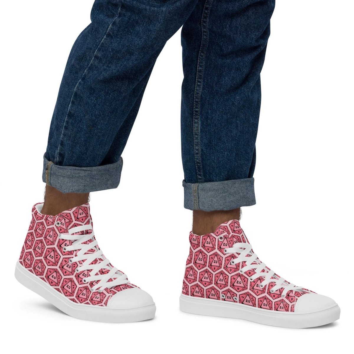 Red D20 Dice High Top Sneakers | Tabletop RPG Dice Pattern - Resplendent Aurora