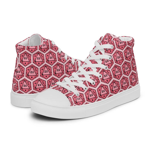Red D20 Dice High Top Sneakers | Tabletop RPG Dice Pattern - Resplendent Aurora