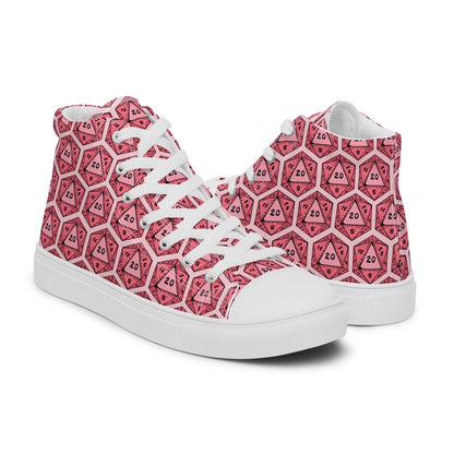 Red D20 Dice High Top Sneakers | Tabletop RPG Dice Pattern - Resplendent Aurora