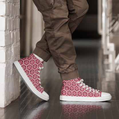 Red D20 Dice High Top Sneakers | Tabletop RPG Dice Pattern - Resplendent Aurora