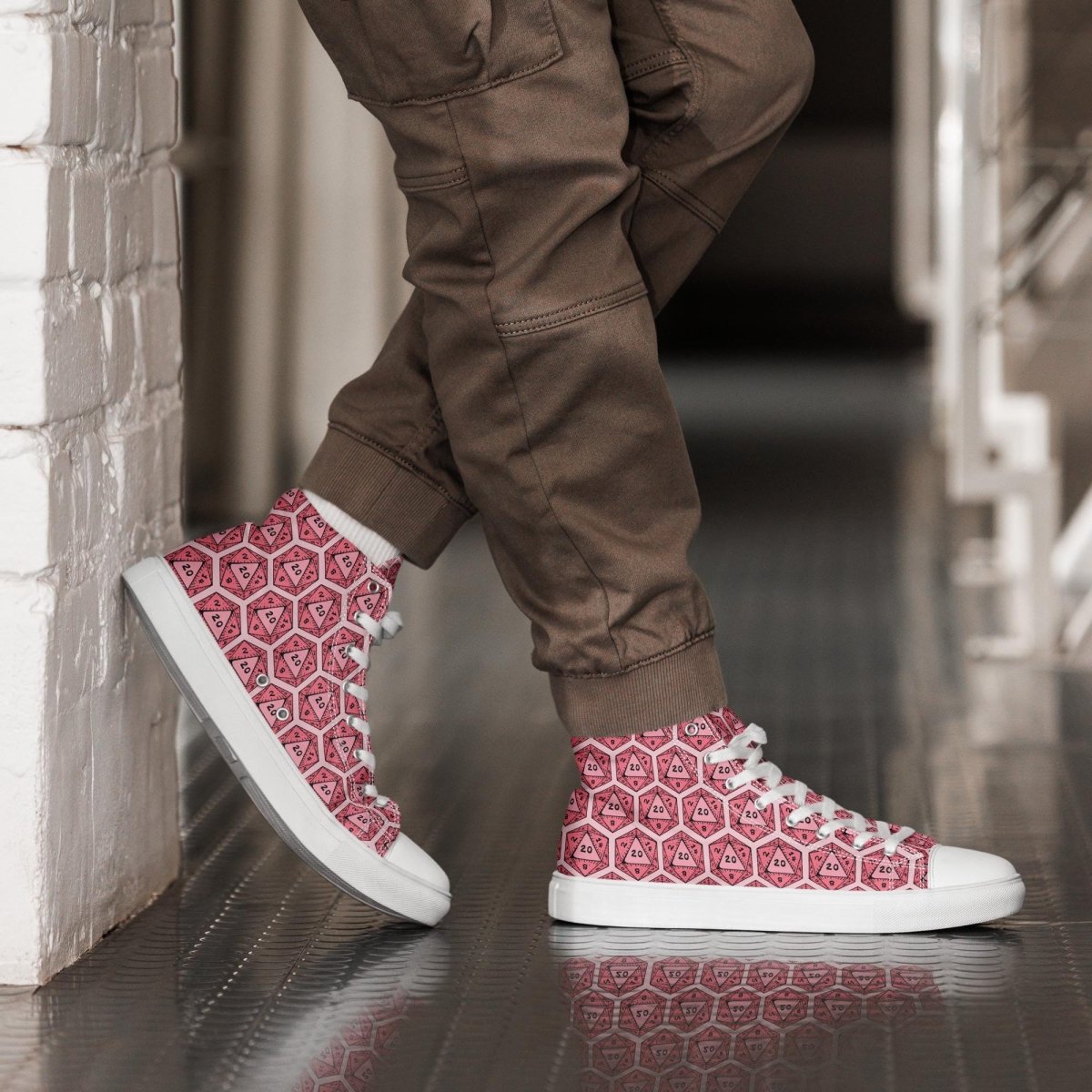 Red D20 Dice High Top Sneakers | Tabletop RPG Dice Pattern - Resplendent Aurora