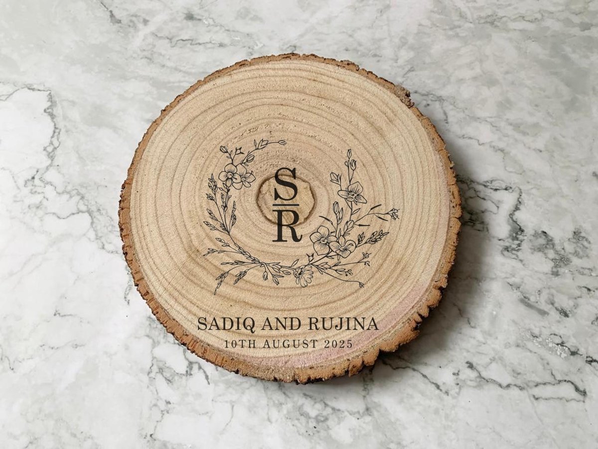 Custom Wooden Cake Stand | Engraved Wedding Anniversary Gift - Resplendent Aurora