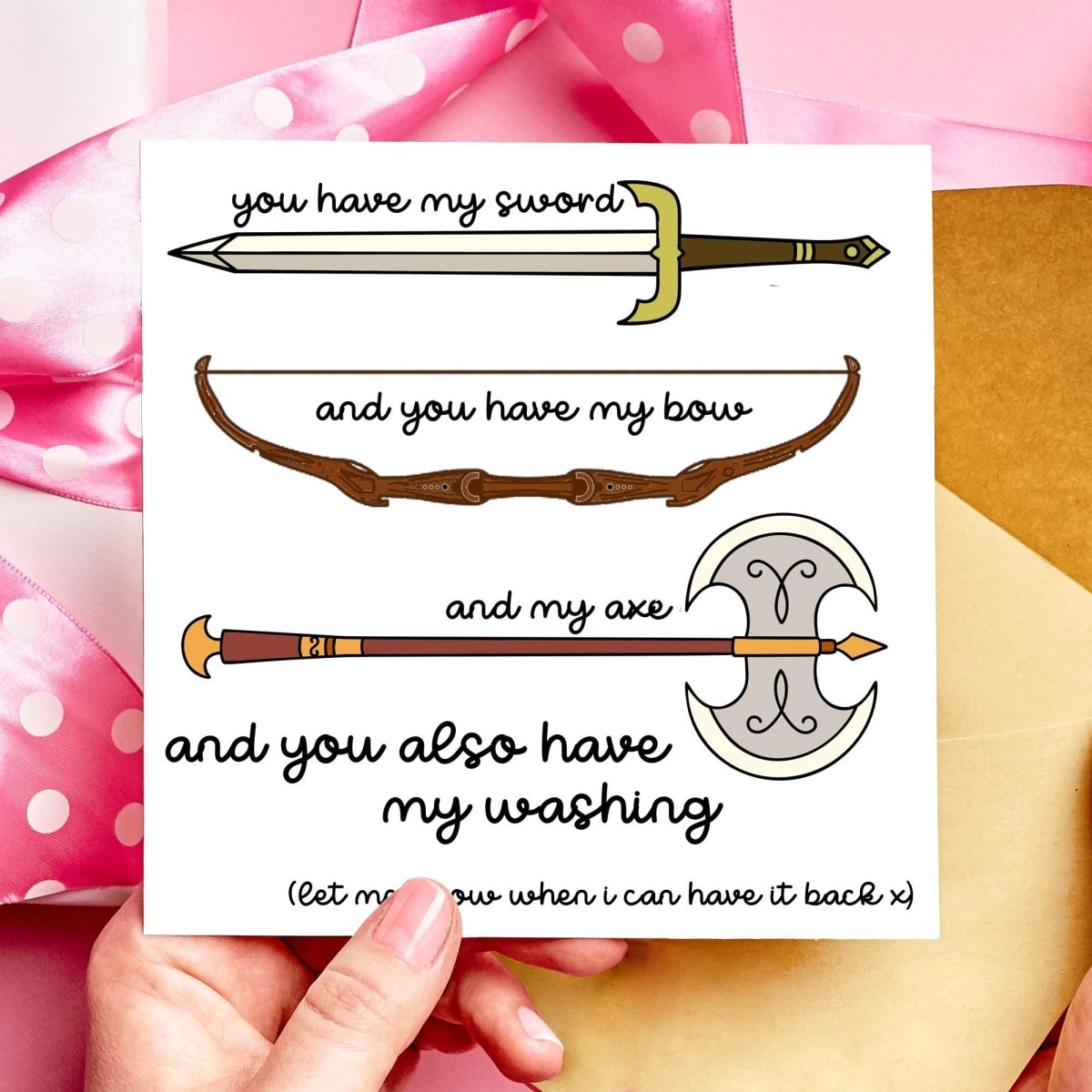 Sword, Bow, Axe, Washing! Funny Lord of the Rings Mothers Day or Birthday Card - Resplendent Aurora