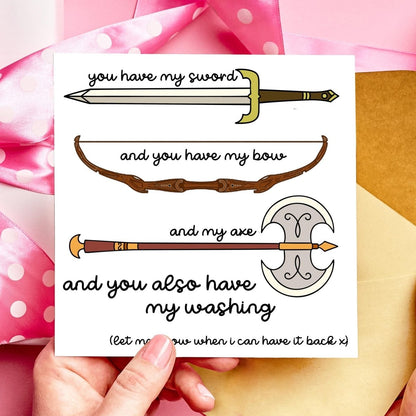 Sword, Bow, Axe, Washing! Funny Lord of the Rings Mothers Day or Birthday Card - Resplendent Aurora