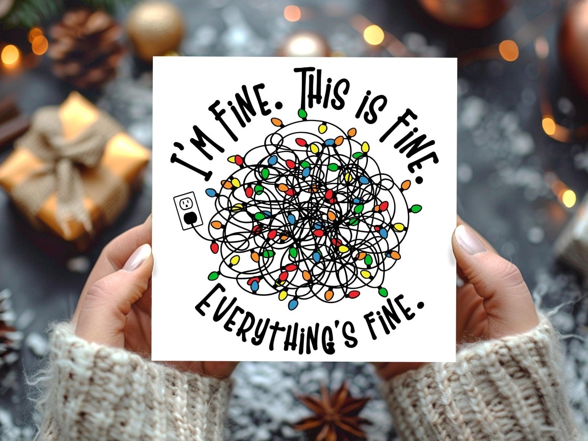 Tangled Xmas Lights ‘I’m Fine, This Is Fine’ Christmas Card - Resplendent Aurora