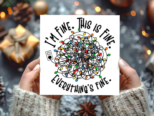 Tangled Xmas Lights ‘I’m Fine, This Is Fine’ Christmas Card - Resplendent Aurora