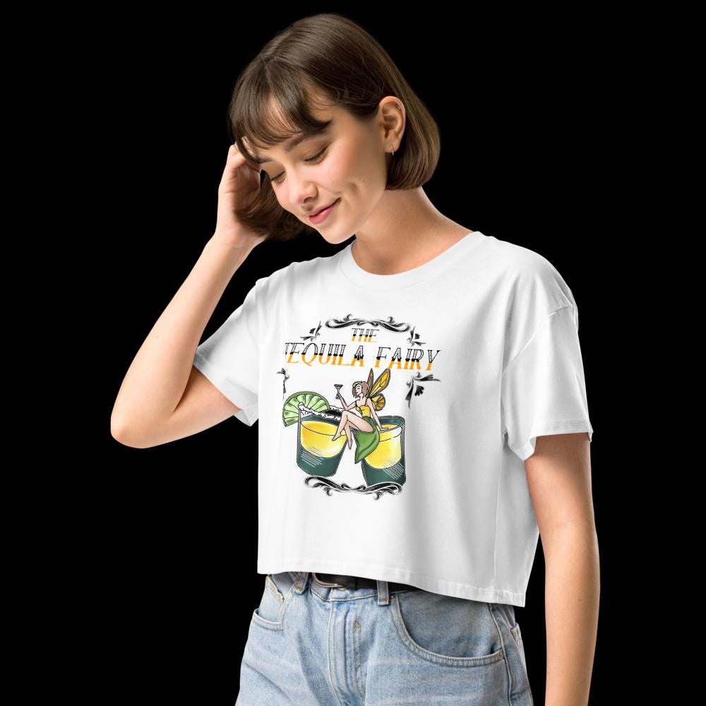Tequila Fairy Crop Top | Funny Festival Cropped Tee - Resplendent Aurora