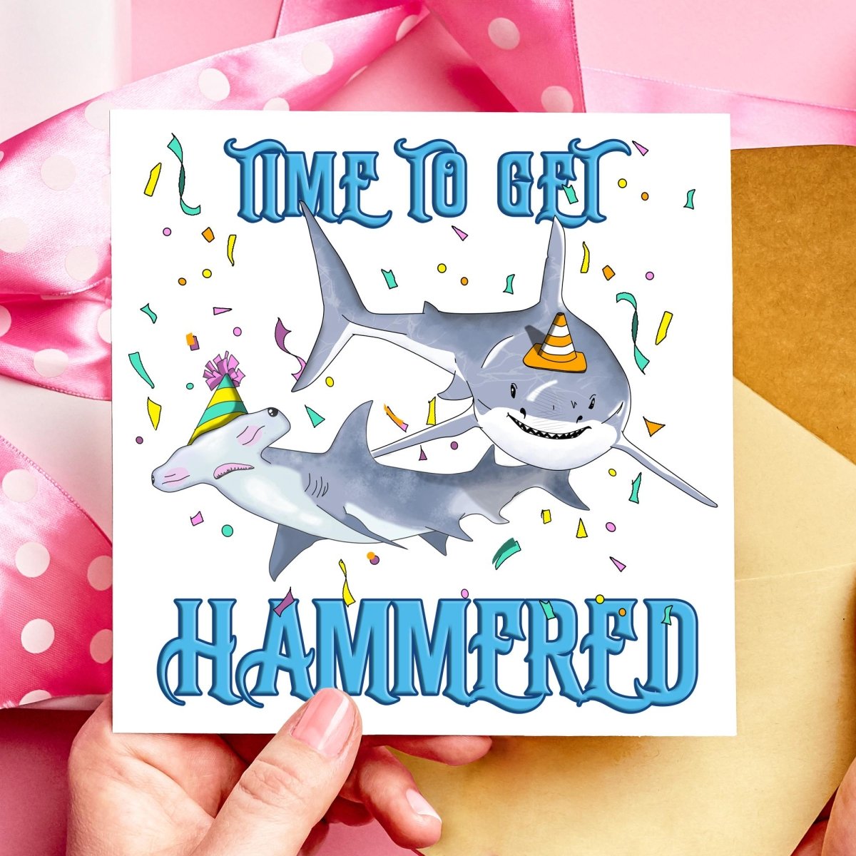 Time to Get Hammered Shark Birthday Card - Resplendent Aurora