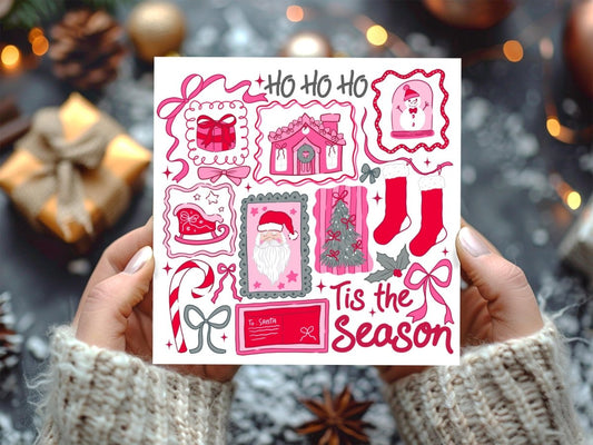 Tis the Season Red and Pink Christmas Card - Resplendent Aurora