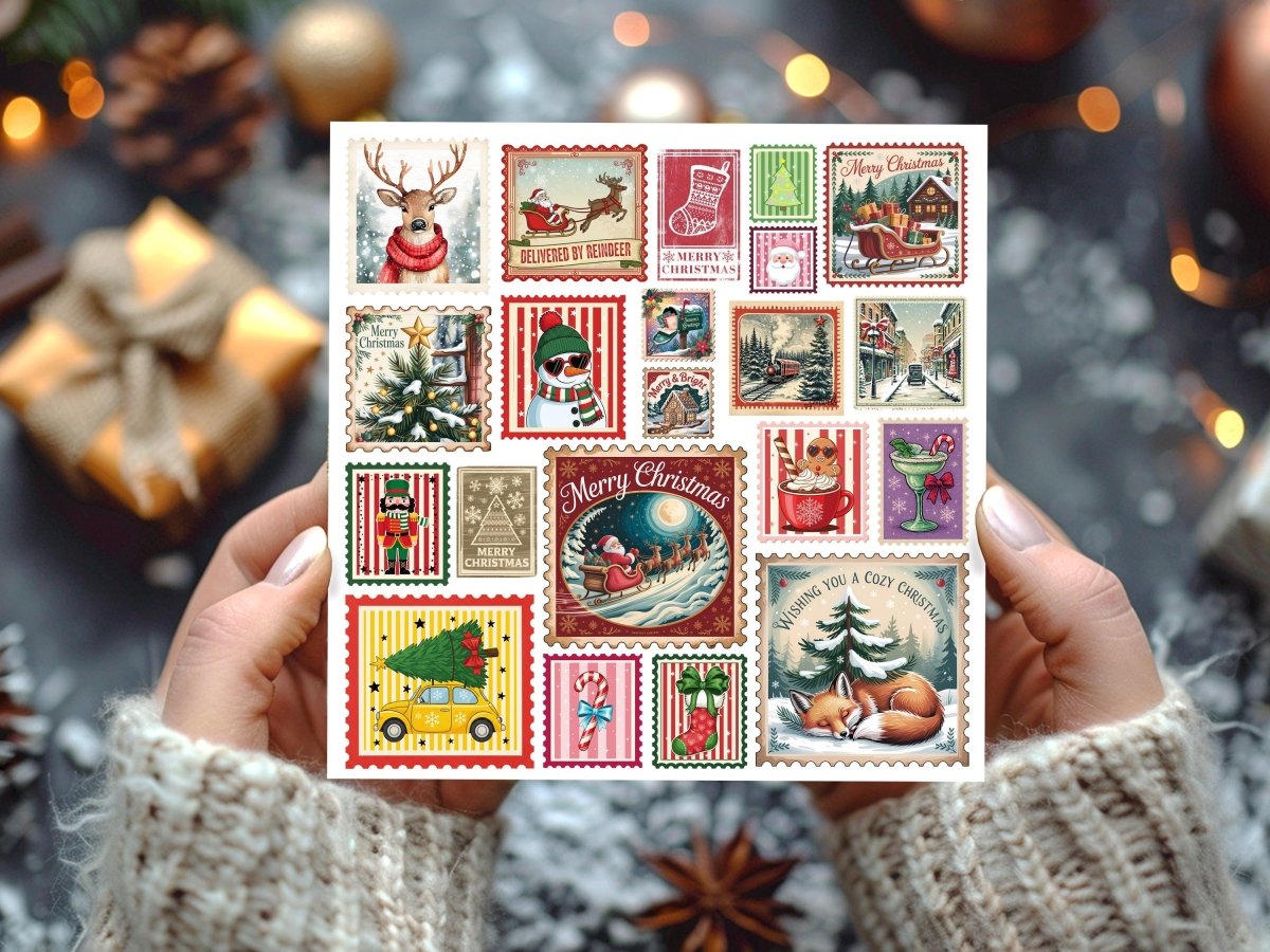 Vintage Festive Postage Stamp Christmas Card - Resplendent Aurora