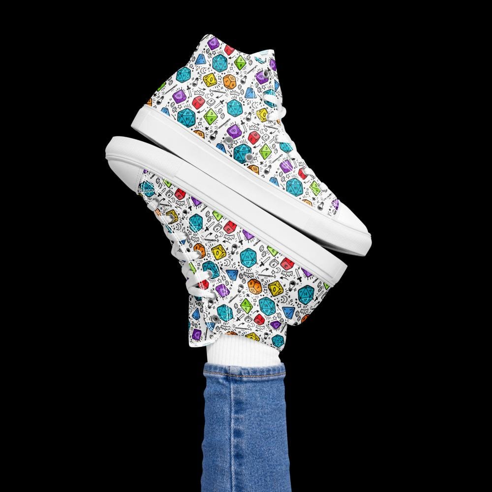 Women's Polyhedral Dice High Top Canvas Shoes | DnD Gamer Sneakers - Resplendent Aurora