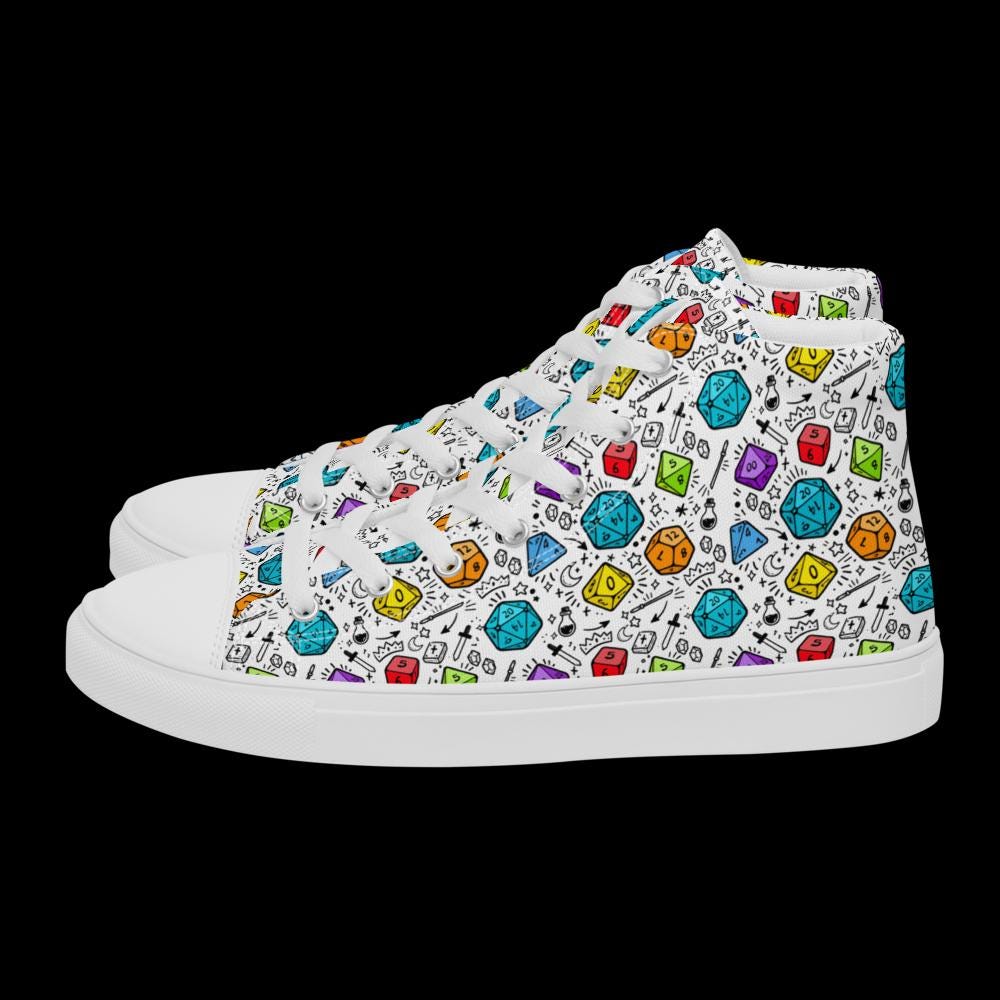 Women's Polyhedral Dice High Top Canvas Shoes | DnD Gamer Sneakers - Resplendent Aurora