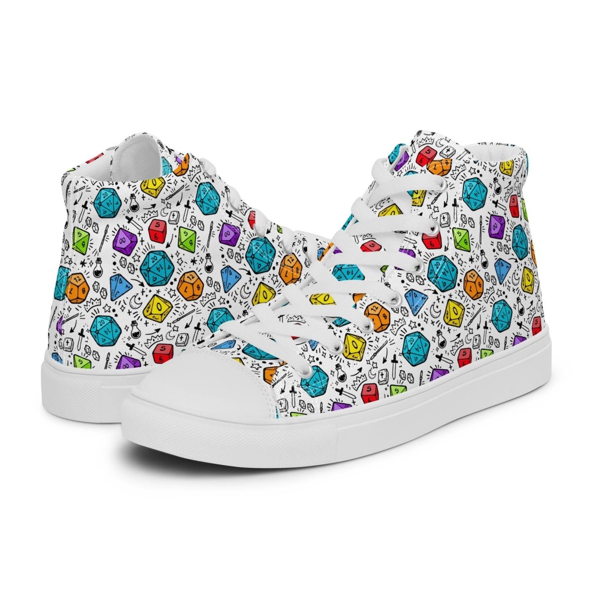 Women's Polyhedral Dice High Top Canvas Shoes | DnD Gamer Sneakers - Resplendent Aurora