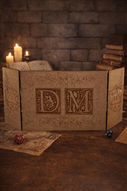 Wooden Dungeon Master Screen | Folding Tabletop DnD RPG Game Master Accessory - Resplendent Aurora