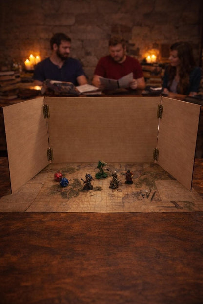 Wooden Dungeon Master Screen | Folding Tabletop DnD RPG Game Master Accessory - Resplendent Aurora