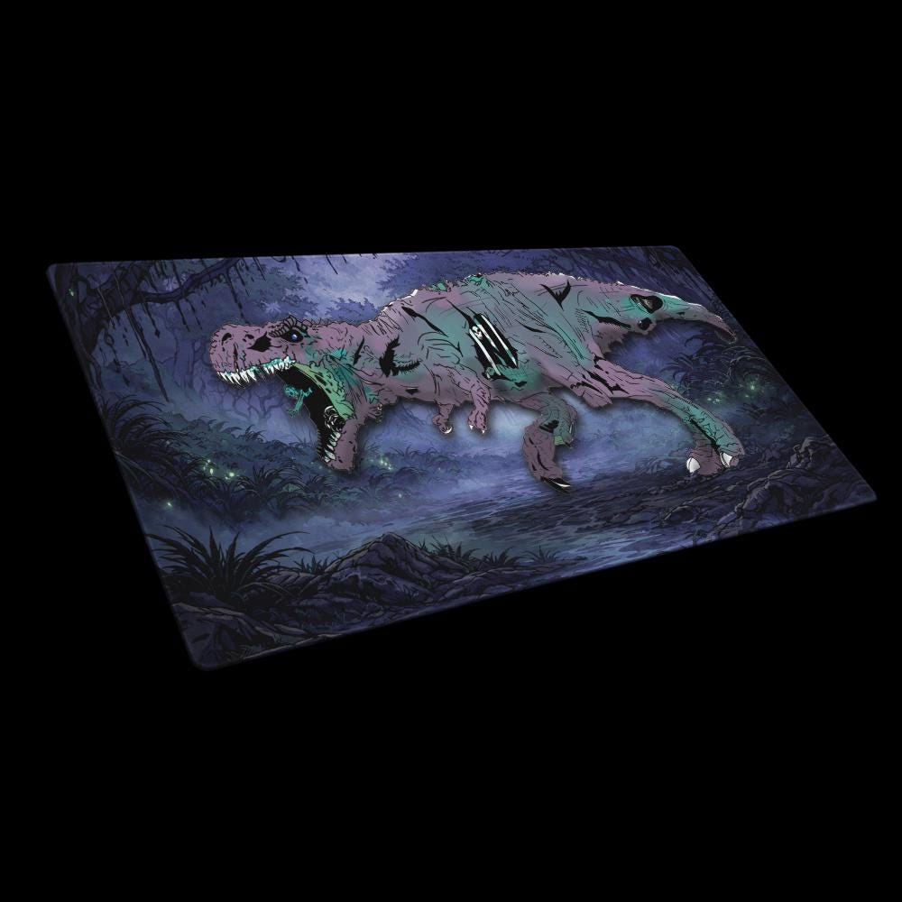 Zombie T - Rex Gaming Desk Mat – Gothic Horror RPG Mousepad - Resplendent Aurora